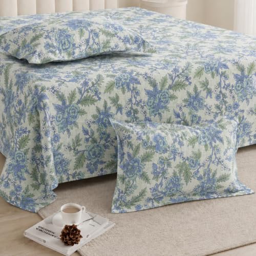 Image of LANE LINEN Symphony 100% Cotton 144TC Double Bedsheet Set, 3 Piece, Printed | Printed 3-Piece Set With 1 Double Flat Bedsheet (2.29 x 2.54 m), 2 Pillow Covers, 144 TC, Soft & Breathable Cotton