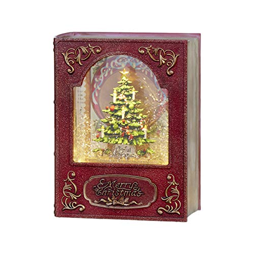 RAZ Imports 8.5" Christmas Tree Lighted Water Book (Water Lantern) Lighted Christmas Snow Globe with Swirling Glitter