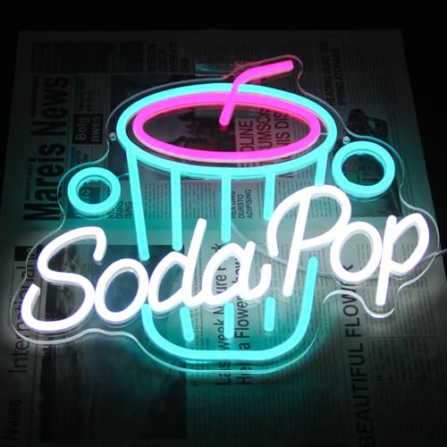 Image of Soda Pop Neon Sign Drink LED Neon Lights for Restaurant Bar Kitchen Decor | Dirty Soda Bar Sign, Beverage Cup LED Signs, Acrylic Business Sign, Dimmable Cocktail Neon Light, USB Powered, Easy to Hang