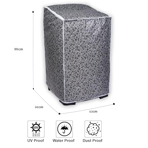Image of Classic Top Load Washing Machine Cover Suitable for IFB Back Panel 8 Kg, 8.5 Kg, 9 Kg, 9.5 Kg, 10 Kg, 10.5 Kg, 11 Kg, 11.5 Kg, 12 Kg (66cmsX63cmsX99cms, Black & Grey)