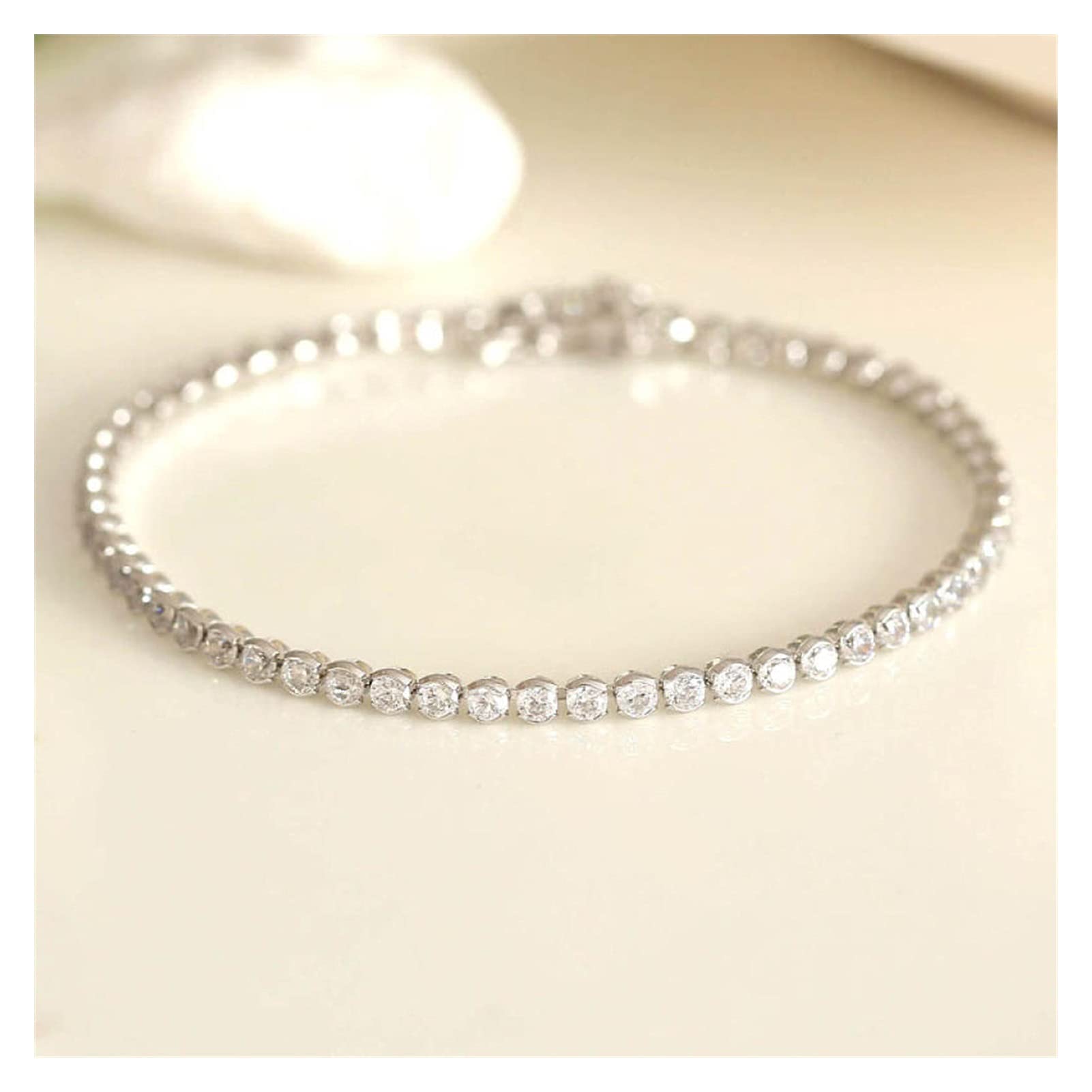 armbänder für Damen, platiniert, 925er, rundes edelstein-Diamant-Tennis-Armband für Damen, Hochzeit, edler schmuck, weißer Stein, 15 cm