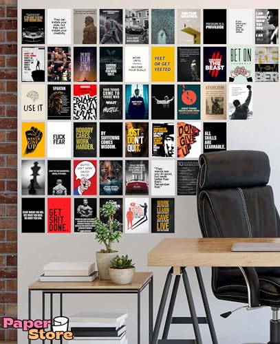 Image of Paper9store Pack Of 50 Aesthetic Wall Collage Kit - 4?6 Inches Self Adhesive Wall Posters For Bedroom, Living Room, Office A6 Size (Motivational)