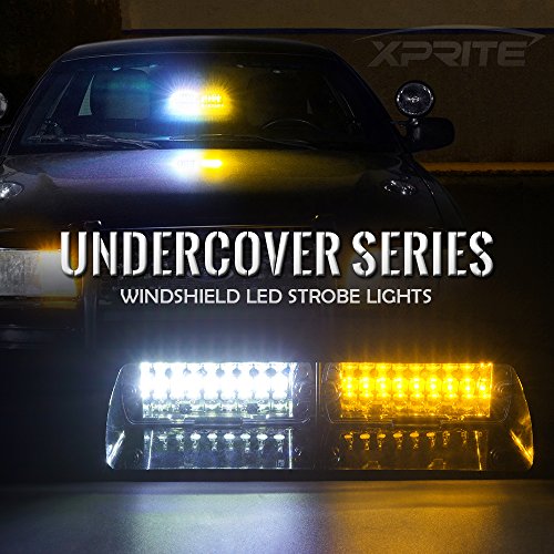Xprite White Yellow/Amber 16 Led High Intensity Emergency Hazard Warning Strobe Lights W/Suction Cups For Law Enforcement Vehicles Truck Interior Roof Windshield Dash Deck Flashing Light #TOP1