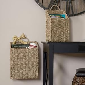 Household essentials ml 5613 seagrass wall basket set 2 piece  urban country home decor