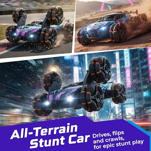Image of Lifelong Remote Control Stunt Car for Kids 5+ yrs| 6x6 Off Road Car with 6 Wheels, 360 Spin, High Speed, Smoke, Lights, Rechargeable Battery | RC Toy for Boys & Girls (Purple & Blue, LLCSRC02)
