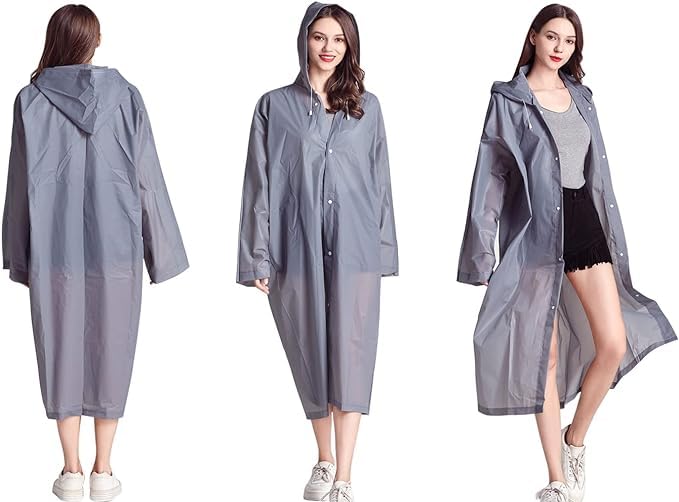 Image of Rain Ponchos Raincoats for Adults Reusable, 2 Pcs Raincoats Ponchos Emergency for Women Men with Hood and Drawstring