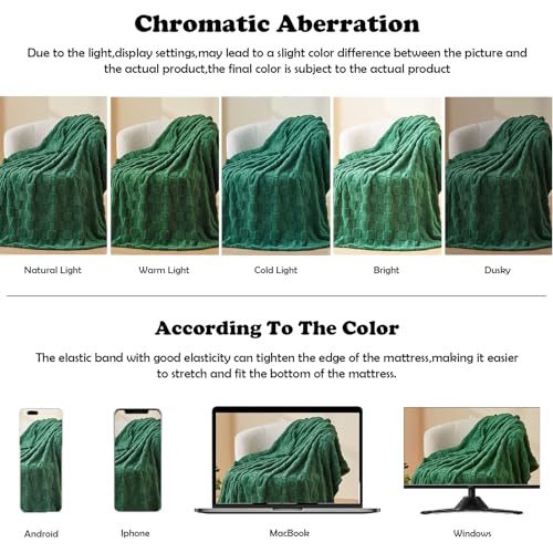 NEWCOSPLAY Super Soft Queen Blanket Dark Green Premium Silky Flannel Fleece 3D Checkered Lightweight Bed Blanket All Season Use (Dark Green Checkered, Queen(90"x90"))