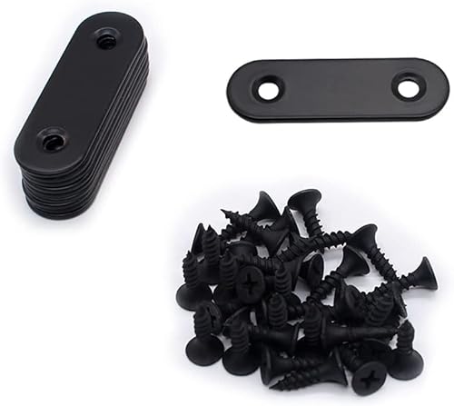 Miniatura 4 de 30 soportes rectos negros, soportes de esquina plana de acero inoxidable de 1.969 in x 0.630 in, soportes de esquina recta, placa de reparación con