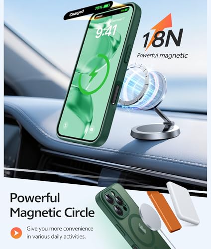 Image of FNTCASE for iPhone 16 Pro Case: [Compatible with Magsafe] Translucent Matte Cases with [Full Camera Protection] [Screen Protector] Military Grade Shockproof Protective Phone Cover - Green