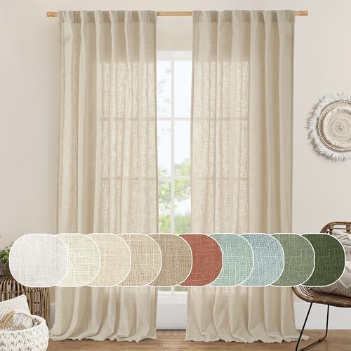 LAMIT Light Filtering Linen Curtains 84 inches Long for Bedroom, ...