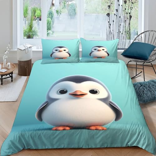KOABERUVN 3D, Imprimé Le Pingouin Literie en Microfibre Super Douce Et Respirante Housses De Couettes 3 Pièces avec Taies d'oreiller Double（200x200cm）
