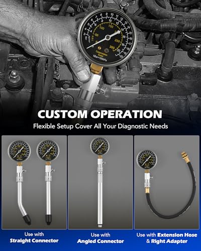 Image of Orion Motor Tech Engine Compression Tester Kit, 11 pc Cylinder Compression Tester Kit with Spark Plug Tester, Engine Cylinder Pressure Gauge for Gas Petrol Engines