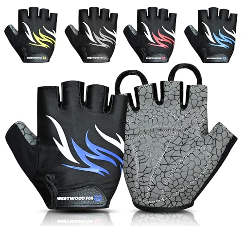 WESTWOOD FOX Gants de Cyclisme pour Hommes et Femmes–Gants de vélo Demi-Doigts rembourrés antidérapants,Respirants,légers,Paume Antichoc,VTT,BMX (Bleu, L)