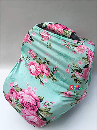 Image of Rosy Kids Stretchy Infant Car Seat Canopy Cover, Jersey Car Seat Cover Elastic Nursing Scarf Privacy Cover with Matching Car Seat Handle Cover and Baby Hat, Color23DR19