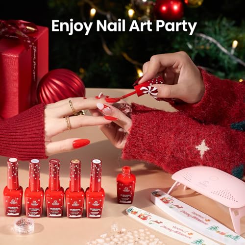 Image of Beetles 27Pcs Gel Nail Polish Kit with U V Light -6 Colors Cat Eye Gel Polish Set Red Jelly Glitter Gold Merry Glitz with Everything Soak Off Home Salon DIY Manicure Set Gifts for Women