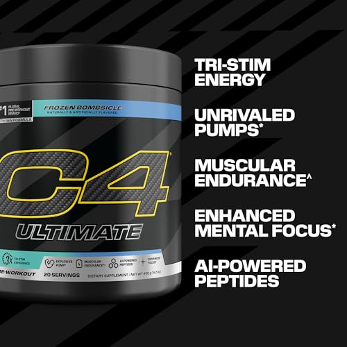 Image of C4 Ultimate Pre Workout Powder - Sugar Free Preworkout Energy Supplement for Men & Women - 300mg Caffeine + TeaCrine + Dynamine + Creatine - Frozen Bombsicle, 20 Servings