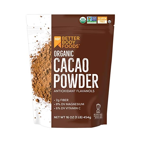 BetterBody Foods Organic Cacao Powder, Rich Chocolate Flavor, Non-GMO, Gluten-Free, Cocoa, 16 ounce, 1 lb bag