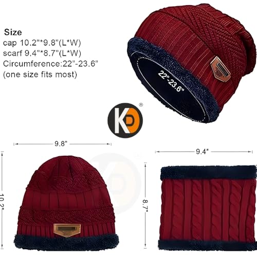 Image of K D Winter Wear 3-in-1 Cap Muffler Gloves Set for Adults | Woolen Beanie cap, Mafler Scarf & Hand Gloves | Thermal, Fleece-Lined, Unisex Winter Accessories (Gloves /cap-Mafler - MAROON RED)