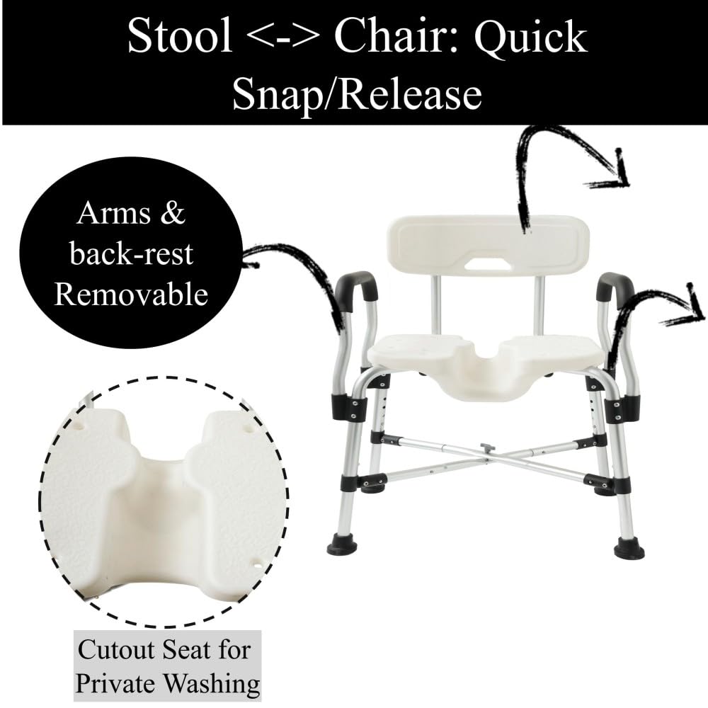 Silla de ducha de tamaño grande, silla de ducha semimontada extra ancha con asiento recortado en forma de U para lavado privado, silla de ducha para ancianos y discapacitados, capacidad de 125 kg.