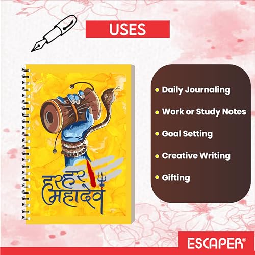Image of ESCAPER Shiv Ji Diary Student Notebooks, A5 Size, 160 Ruled Notebook Designer Office Diary For Executive, Gift, Note Taking, Notepad For Writing (1, Shiv Ji Design 3)