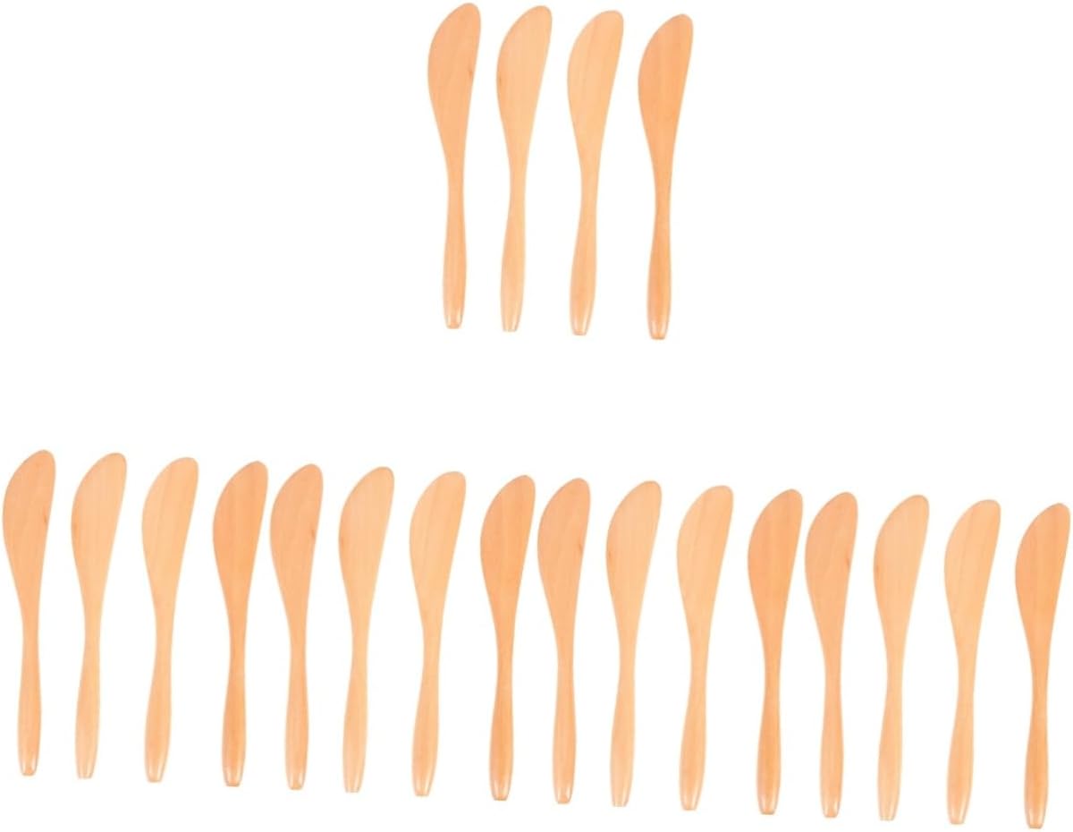 Mobestech 20pcs Ergonomic Wooden Butter Spreaders Japanese Style Jam Knives for Easy Spreading Kitchen Accessory for Baking and Cooking
