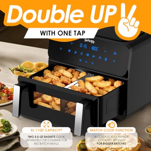Image of 11QT Large Dual Zone Air Fryer, Double Basket Air Fryer with 2x5.5QT Baskets, Digital Full Touchscreen Easy-Panel, SyncCook Function, Cook 2 Dishes at Once for 4-6 Family,1700W, Black