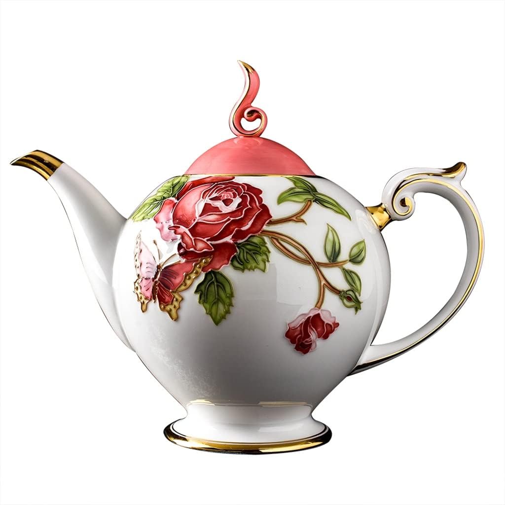 Ceramics Teapot with Handle Vintage HandPainted Gold Line Porcelain Bone China Tea Pot for Milk Coffee Drink Full Moon