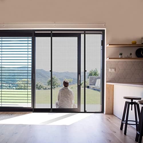 Yotache Fly Screen Door 188 x 206 cm, Reinforced Polyester Double Door Insect Fly Mesh for Sliding Door French Door Keep Fly Bug Out, Black