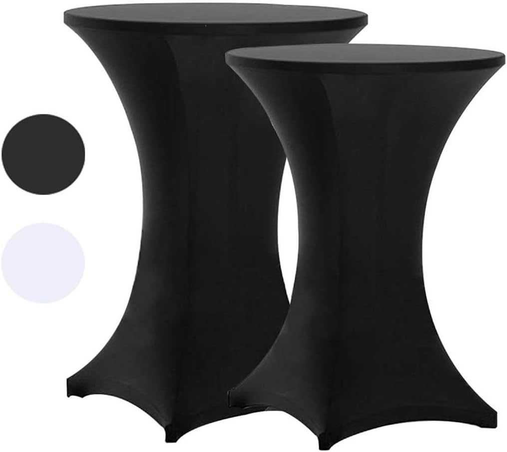 Tina 2 Pack 24x43 Inch Highboy Spandex Cocktail Table Covers Black, Cocktail Table Spandex Covers, Fitted Stretch Cocktail Table Tablecloth for Round Tables (2PC 24X43 Black) 24in x 43in Black