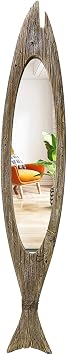 K KILIPES Rustic Wood Fish Mirror Decorative Hanging Mirror Wall Decor | Living Room Bathroom Bedroom Vintage Nautical Ocean Beach Home Mirror
