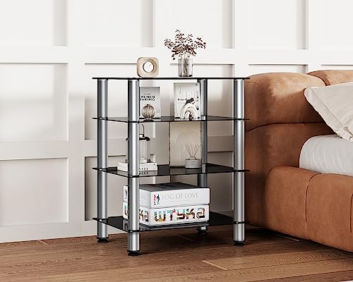 FITUEYES 4-Tier Media Stand Audio/Video Component Cabinet with Glass Shelf for/Apple Tv/Xbox One/ps4 Panda Silver Color - Image 3