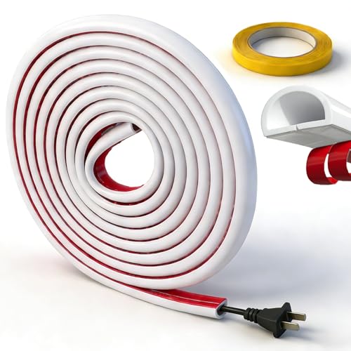 Halvcirkelformad självhäftande kabelkanal vit 6 mm kabelslang kabelläggning kabelskydd inklusive 1,5 m kabelkanal och 10 mm x 15 m tygtejp perfekt för kontor hushåll elektrisk installation