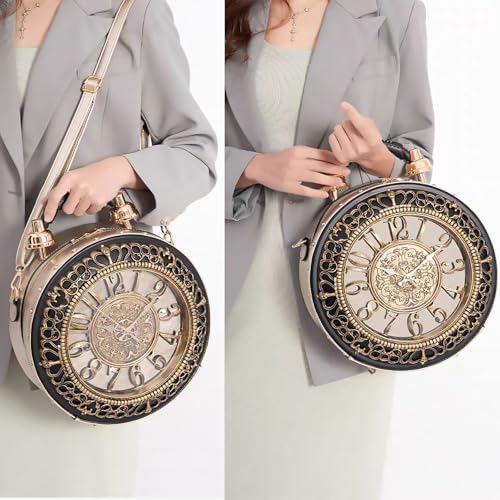 Women Classic Retro Clock Shaped Crossbody Shoulder Bag Handbag PVC Unique Novelty Clock Purse4