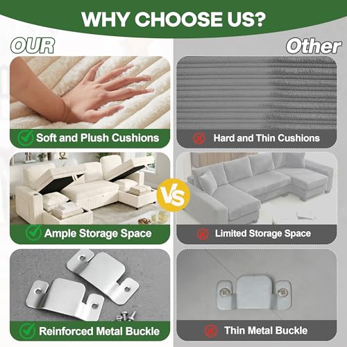 Image of Sectional Couches for Living Room, Sectional Sleeper Sofa with Pull Out Bed, Modular Corner Sofa with Storage, Convertible Sofa Bed for Living Room, Bedroom and Apartment, Beige