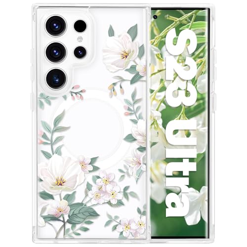 Coque Samsung S23 Ultra antichoc résout les chutes et protège le motif fleur avec MagSafe