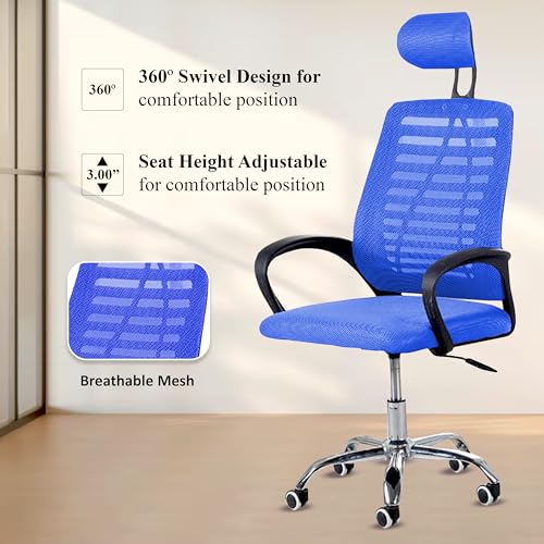 Image of Casa Copenhagen,Mesh Office Desk Chair,Rocking Chairs Ergonomic Computer Chair Adjustable High with Headrest and Comfortable Armrest Swivel Chair - Star Blue & Jet Black Handle