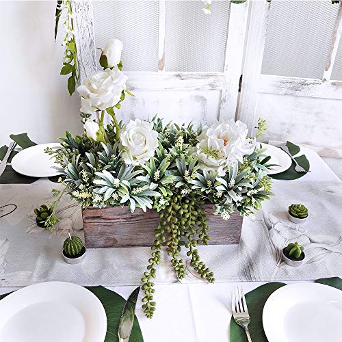 1 Pcs Wood Planter Box Rectangle Whitewashed Wooden Rectangular Planter With Inner Plastic Box - 11.5" L X 3.75" W X 3.75" H Floral Natural Centerpieces Rustic Wedding Decoration #TOP6