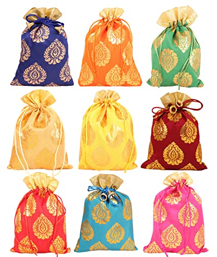 Touchstone Drawstring Bags Traditional Indian Handcrafted in Ficus Leaf Pattern