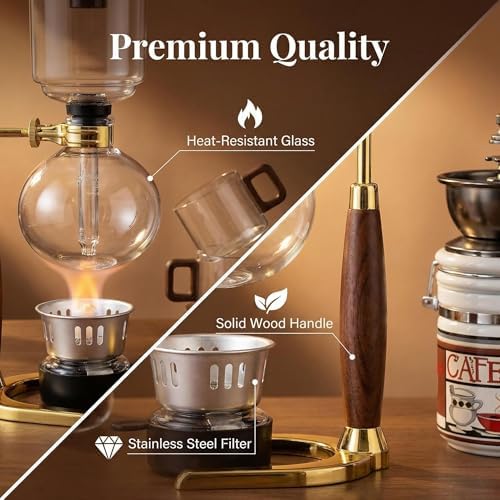 WANLWH Siphon Coffee Maker Set 3-Cup 360ml Manual Vacuum Pot with Grinder - 3