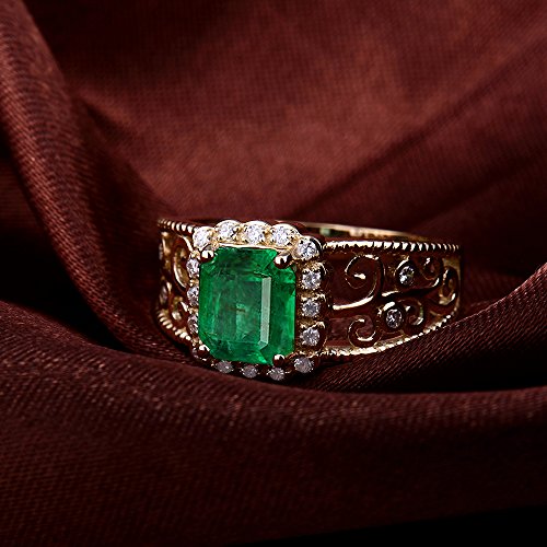 Lanmi 14K Yellow Gold Vintage Natural Green Emerald Rings Diamonds Band Engagement Wedding For Women Promotion #TOP3