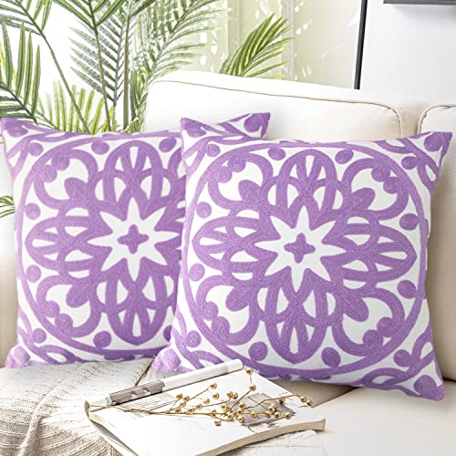 Alysheer Embroidered Decorative Throw Pillow Cover 18"x 18" Set of 2, Lilac
