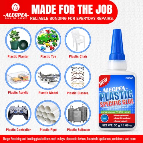 Image of ALECPEA Super Glue for Plastic 30g, Thick Plastic Adhesive with 3 Droppers | Clear High-Viscosity Glue For Cracked Toys, Plastic Housings, Miniatures And Small Household Repairs