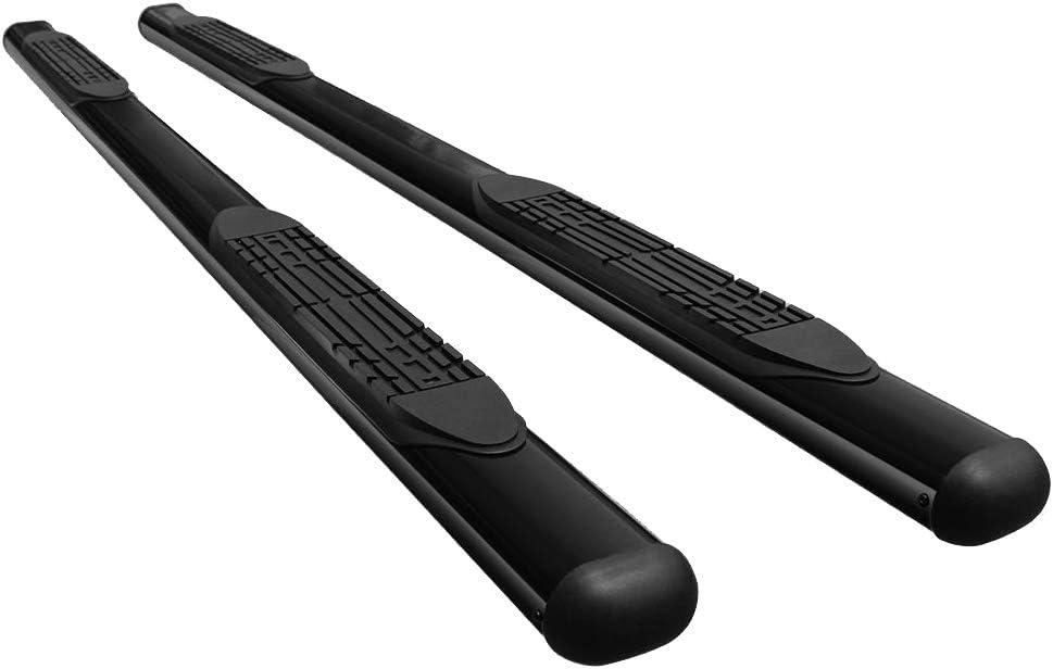 IKON MOTORSPORTS, Running Boards Compatible with 1999-2018 Chevy Silverado GMC Sierra Extended Cab, Black Powder Coated 4 in Oval Straight Iron Steel Side Step Nerf Bar LH RH, 2000 2001 2002