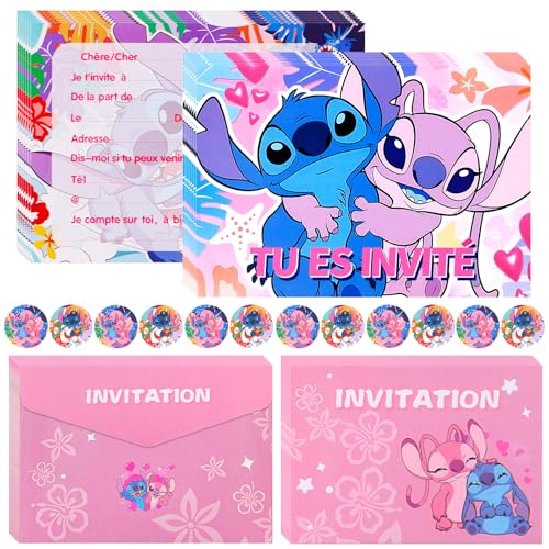 Niaetuto 12PCS Carton Invitation Anniversaire Fille Garcon,Carte Invitation Anniversaire,Carte Invitation avec 12pcs Enveloppes & 12 Autocollant,Invitations de...
