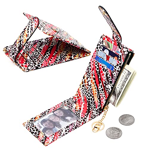 Image of Badiya Slim Women Wallet RFID Blocking Bifold Compact 9 Card Slots Holder Wallets Soft Leather with Zipper Coin Pocket 2 ID Window