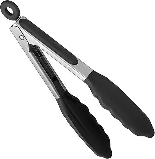 U-Taste 18cm BPA Free Silicone Kitchen Tongs – Heat Resistant Black