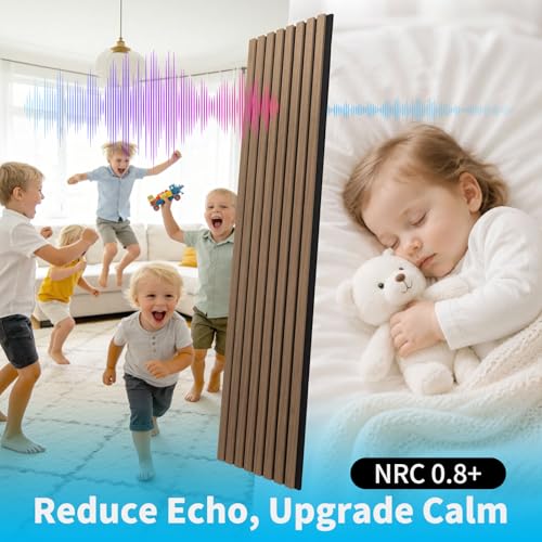 Image of Art3d 94.5 x 12.8 Inch Soundproof Wood Textured Wall Panels, 4-Pack, Walnut