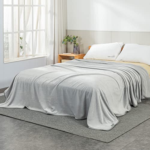 Moranjiafang Plush 340Gsm Flannel Bed Blanket Cozy Microfiber Soft Thermal Fleece Blanket (Light Gray, Queen 90"×90") #TOP1