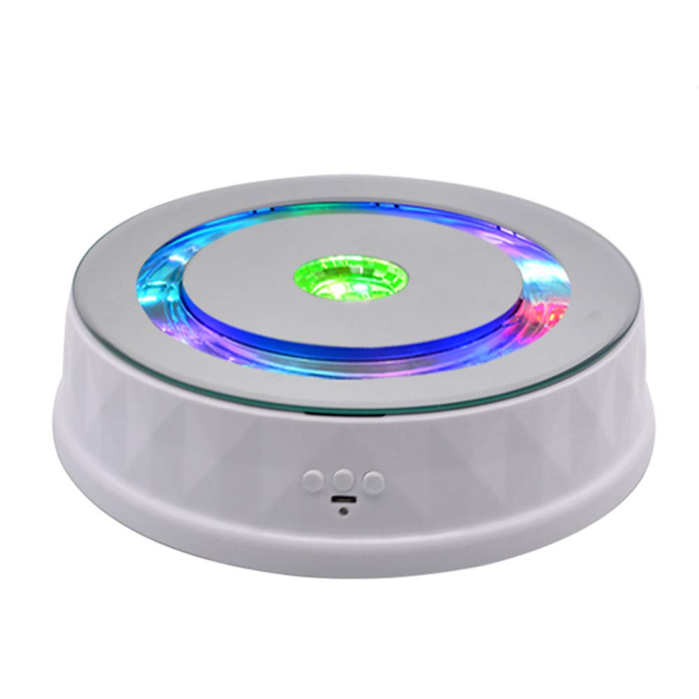 Piattaforma Girevole Musicale, Base Girevole Elettrica con Display a LED Colorato, Piattaforma Rotante con USB/bianca/Load 8KG