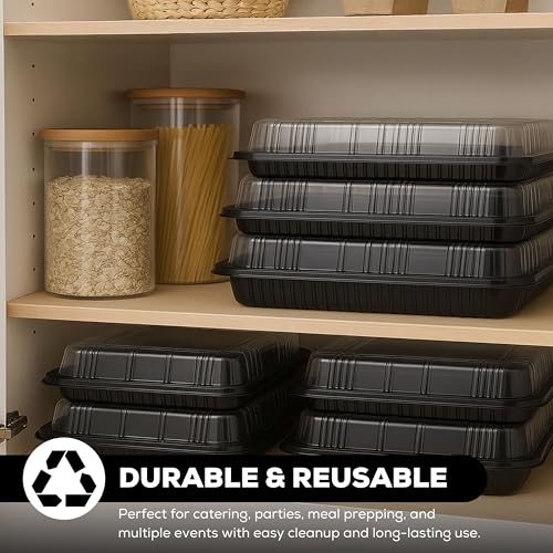 6 Pack Catering Trays with Lids – 13" Serving Tray with Lid, Heavy Duty Recyclable Plastic Party Platters for Catering, Buffet, Picnics & Events – Food Trays with Clear Lid (13.39 × 9.84 × 2.95 inch) - Image 5